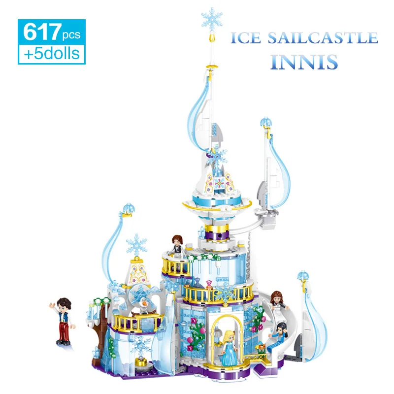 

Princess Snow Queen Elsa Sparking Castle Building Blocks Magical Ice Palace Playset Model Bricks Toys For Girls Christmas Gifts