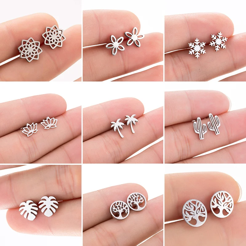 

Богемные Винтажные серьги, модные ювелирные изделия из нержавеющей стали в виде листьев, ананасов, цветов, искусственного кокосового дерев...