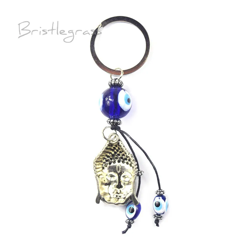 BRISTLEGRASS Turkish Blue Evil Eye Buddha Head Keychains Key Chains Ring Holder Lucky Charms Hanging Pendant Blessing Protection | Украшения