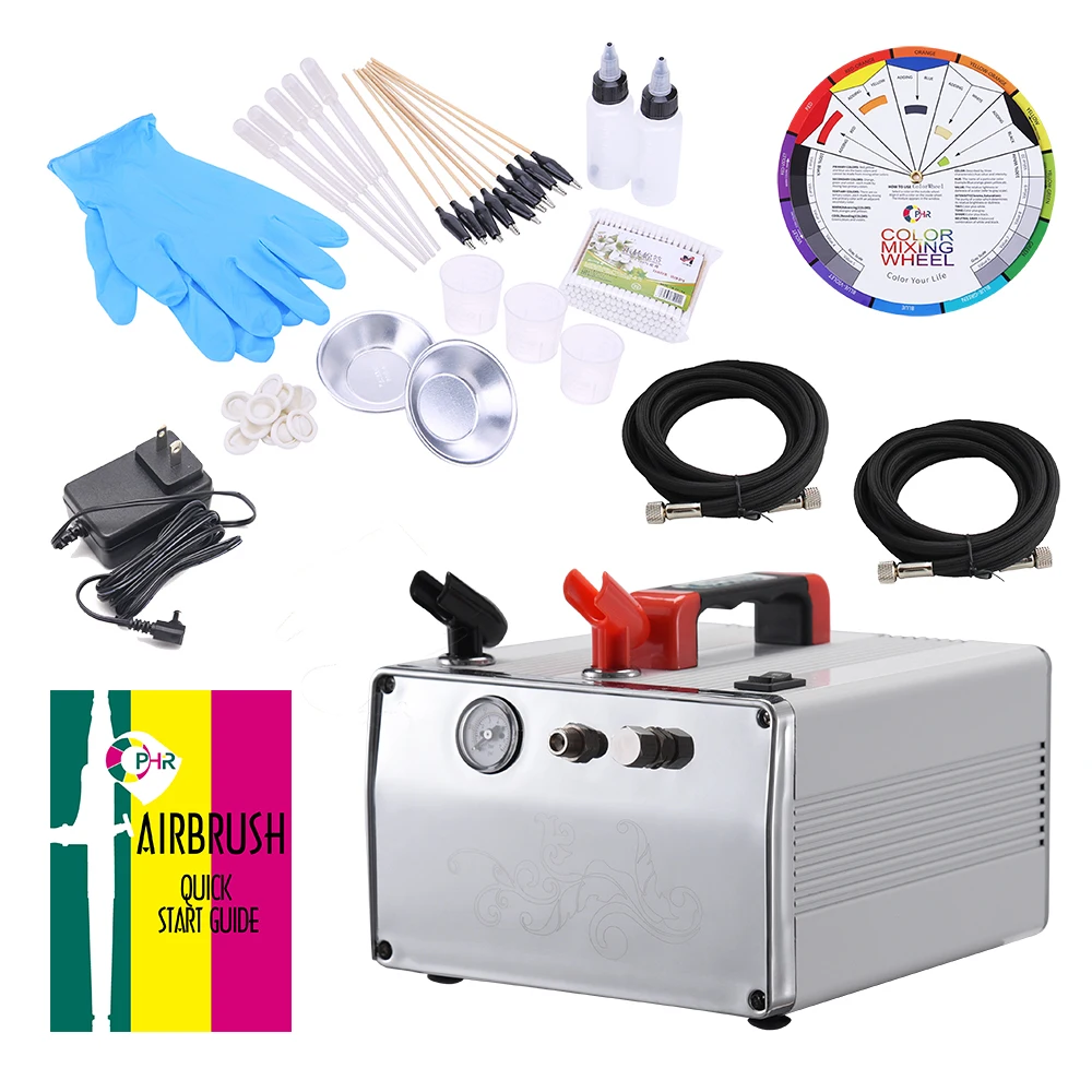 OPHIR DC 12V Portable Air Compressor with Tank Adjustable Air Pressure & Color Wheel & Airbrush Accessories for Car Painting