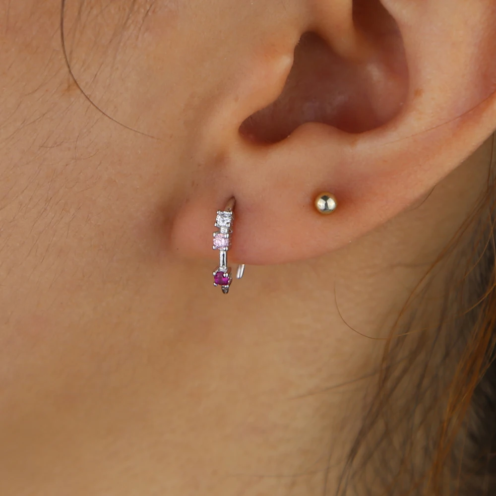 Гарантия 925 пробы: Серебряный розовый розово белое cz серьги простой Три Камень