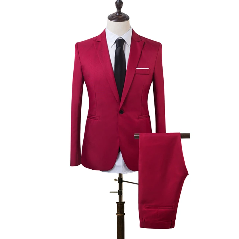 Wine Red 2 шт мужской обтягивающий официальный деловой костюм мужские s пальто брюки вечерние свадебные мужской костюм на выпускной костюм Homme - Цвет: Wine Red