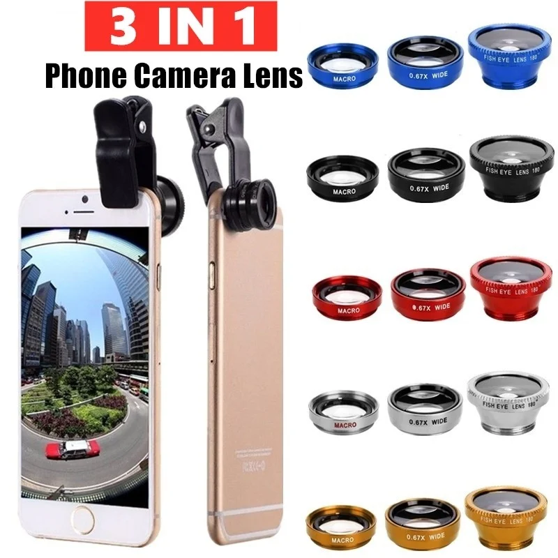 Универсальная фотокамера рыбий глаз 3 в 1 объектив широкоугольные макрообъективы