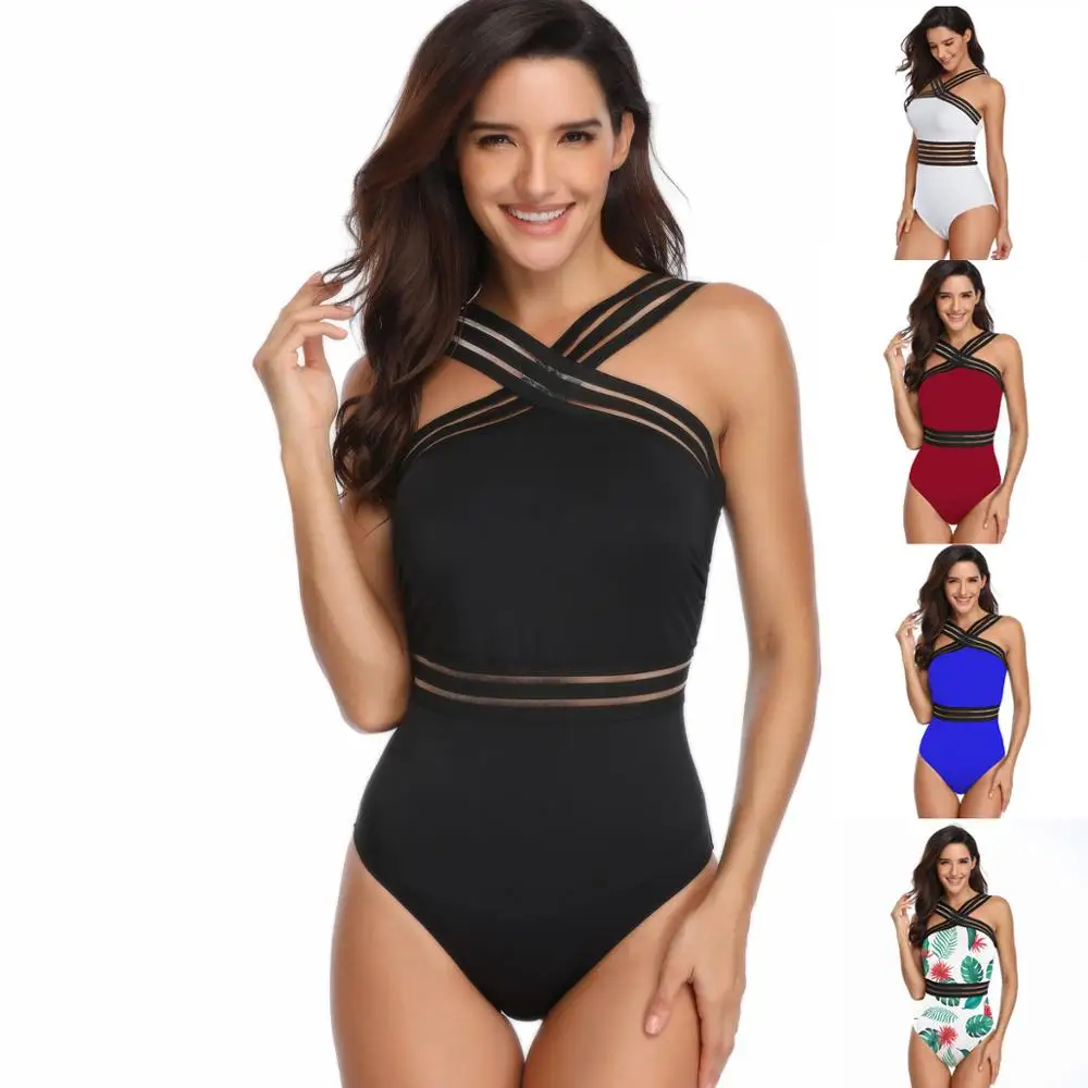 

One Piece Swimwear Women's Front Crossover Swimsuits Summer Hollow Tummy Control Bathing Suits Monokinis