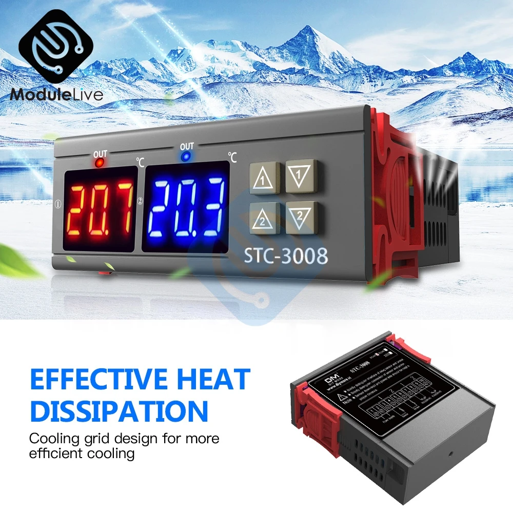 STC-3008 AC 110V 220V цифровой светодиодный двойной термометр контроль температуры Лер