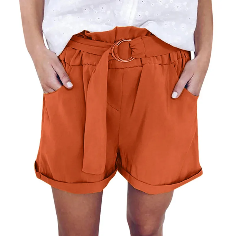 

2020 Hot Summer High Waist Women's Short Pants Casual Belt Solid Pocket Shorts Fashion Pants Streetwear Woman's Pants Plus Size