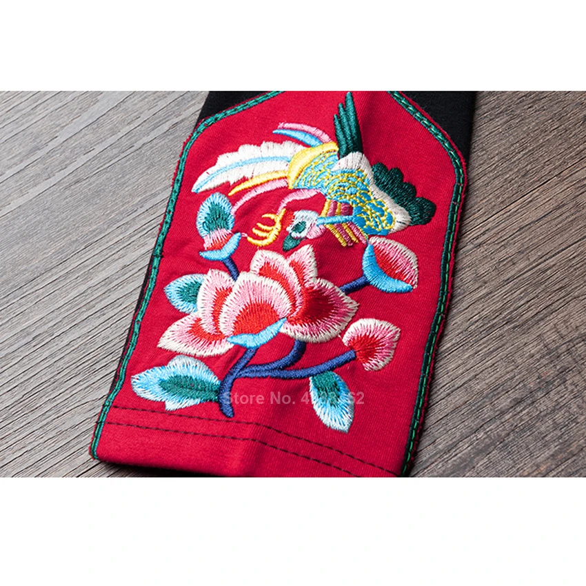 

Women Traditional Chinese Cheongsam Tops Floral Embroidery Blouse Black Cotton Long Sleeve Elegant Vintage Clothing Plus Size