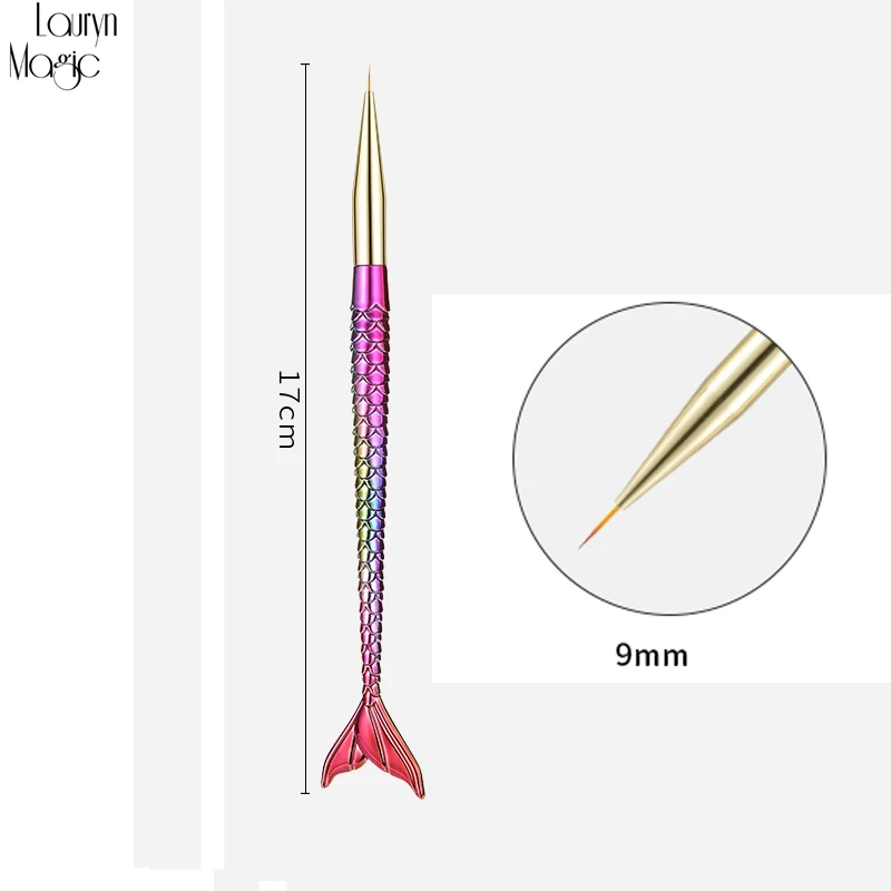 2 7/9/11mm Mermaid Gradient Pen Nail Art Brush Liner Line Stripe Fish Flower Painting Drawing Manicure Acrylic Tools Tips Design - Цвет: 2