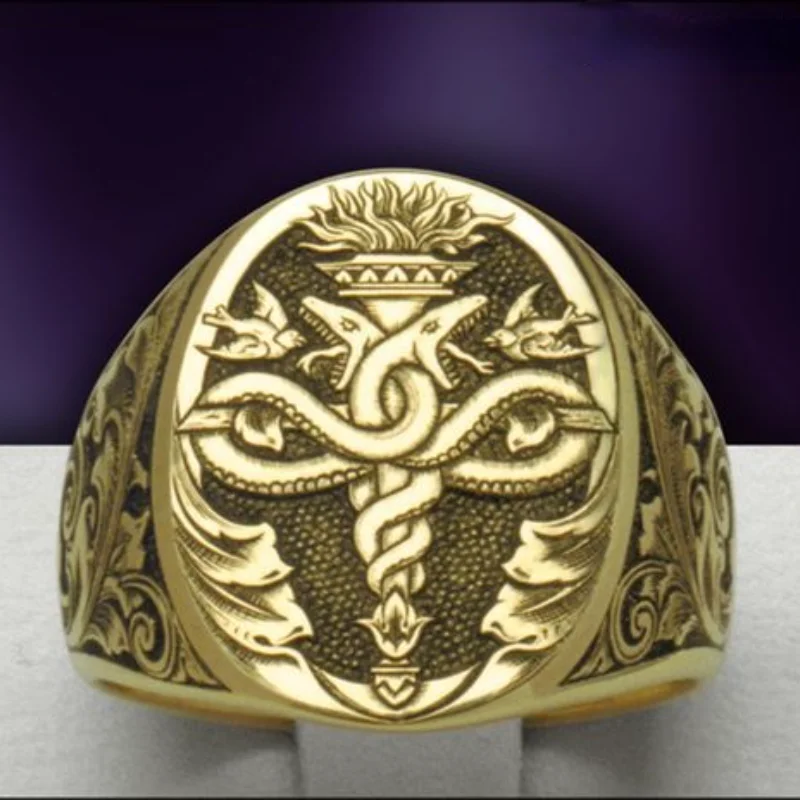 

Retro Fashion New Golden Carved Godfather Ring for Men Engagement Wedding Ring Hip Hop Punk Party Jewelry Gift