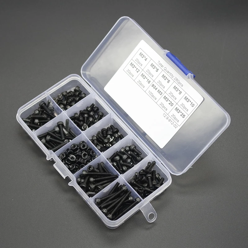 

280Pcs M3 Stainless Steel Hex Socket Cap Head Screw Bolts and Nuts Assortment