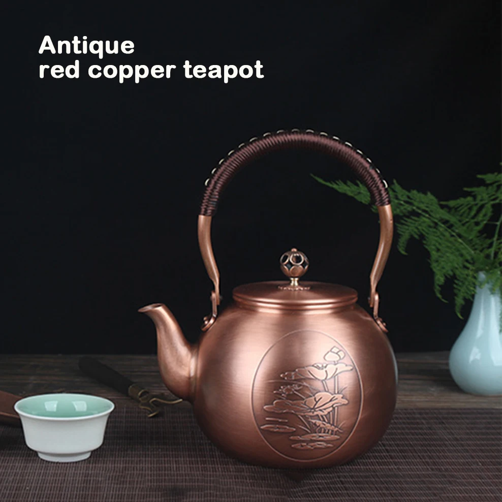 ENERGE SPRING 1600ML Antique Pure Copper Teapot Health Boiling Water Pot Handmade Carved Red Tea Set | Дом и сад