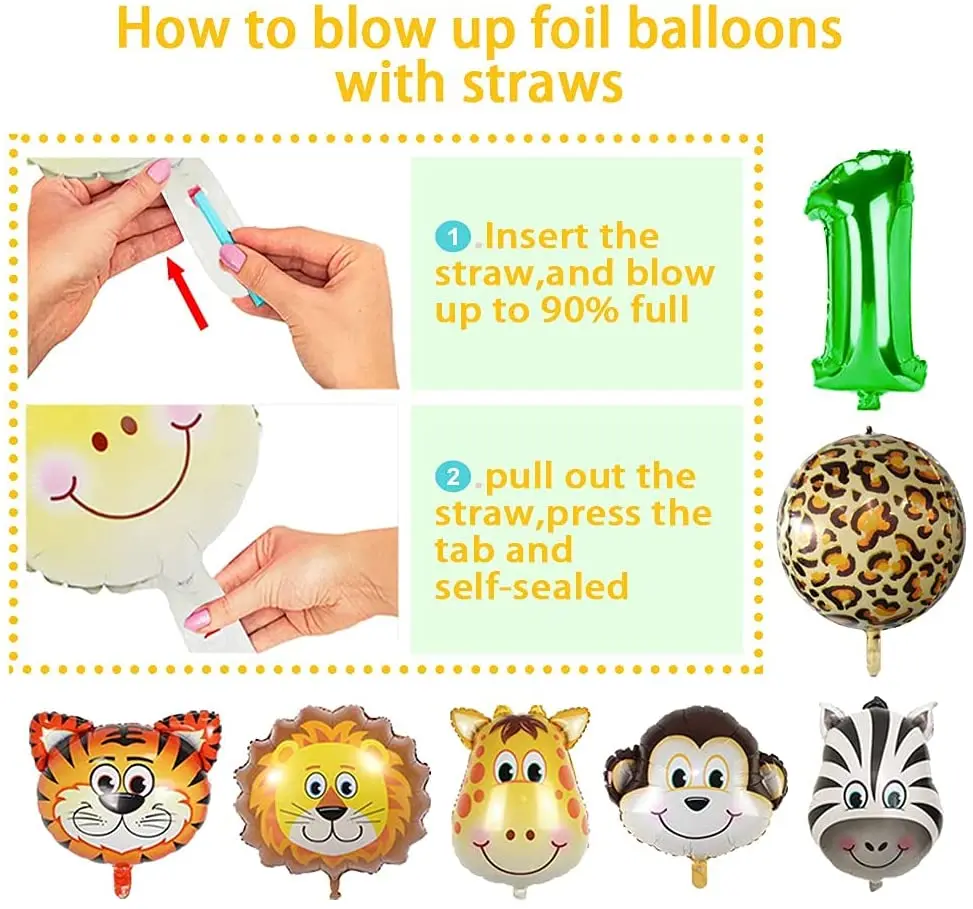 0-9 Year Jungle Safari Theme Birthday Party Decorations Balloon Arch Kit for Kids Boy Lion Tiger Animal Balloons Supplies | Дом и сад