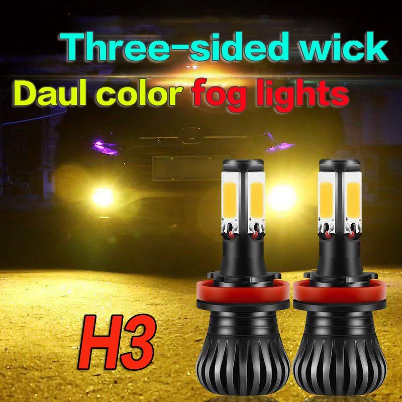 

2pcs H3 Car LED Fog Lamp 360degree Shine Dual Colors Car Headlights Fog Lights Two-color turn signal function Strobe function