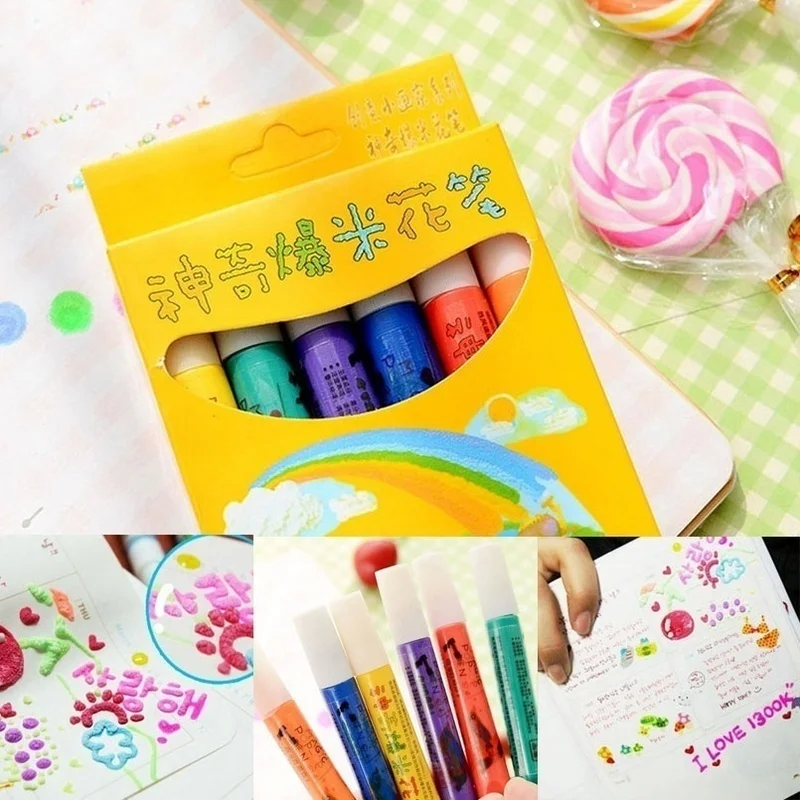 

6 Pcs Magic Popcorn Pen Puffy 3D Art Safe for Greeting Birthday Cards Children TSH Shop