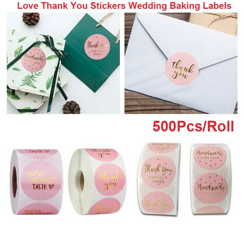 

500 шт./рулон, самоклеящиеся наклейки «Thank you»