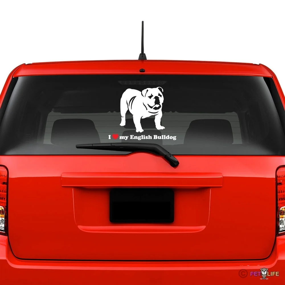 

Виниловая наклейка на лобовое стекло с надписью «I Love My English Bulldog»
