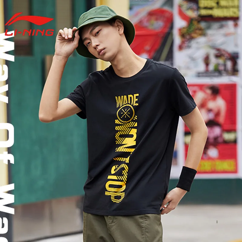 Li-Ning, Мужская футболка с коротким рукавом, серия Wade, 95% хлопок+ 5% спандекс, дышащая, обычная посадка, подкладка, спортивные футболки, AHSP183 CAMJ19