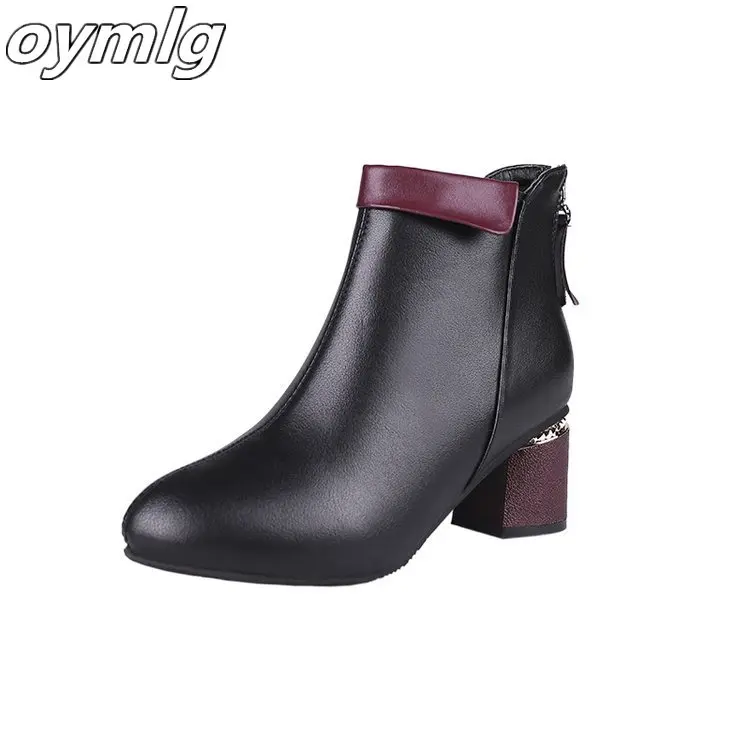 

oymlg2020 New Winter Women Boots Retro Zipper Letters Ankle Boots Square Heel Warm Female Boots Botas De Mujer Size 35-42
