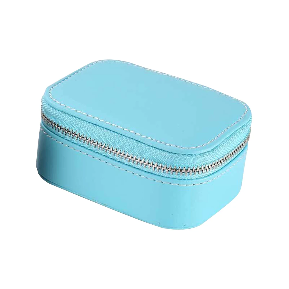 

Zipper Desktop PU Leather Jewelry Box Waterproof Bracelet Organizer Mini Earring Holder Ring Necklace Home Storage Display Solid
