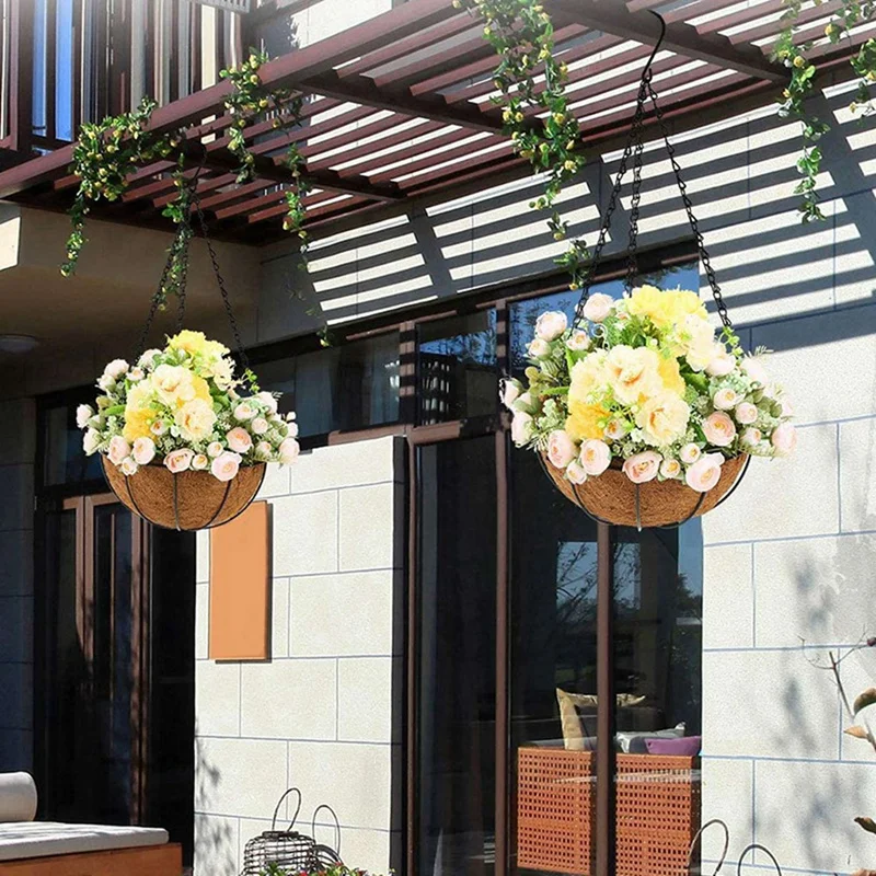 

10Pcs Practical Balcony Railing Hanging Hook Flower Box Brackets & 4x Hanging Flower Pots