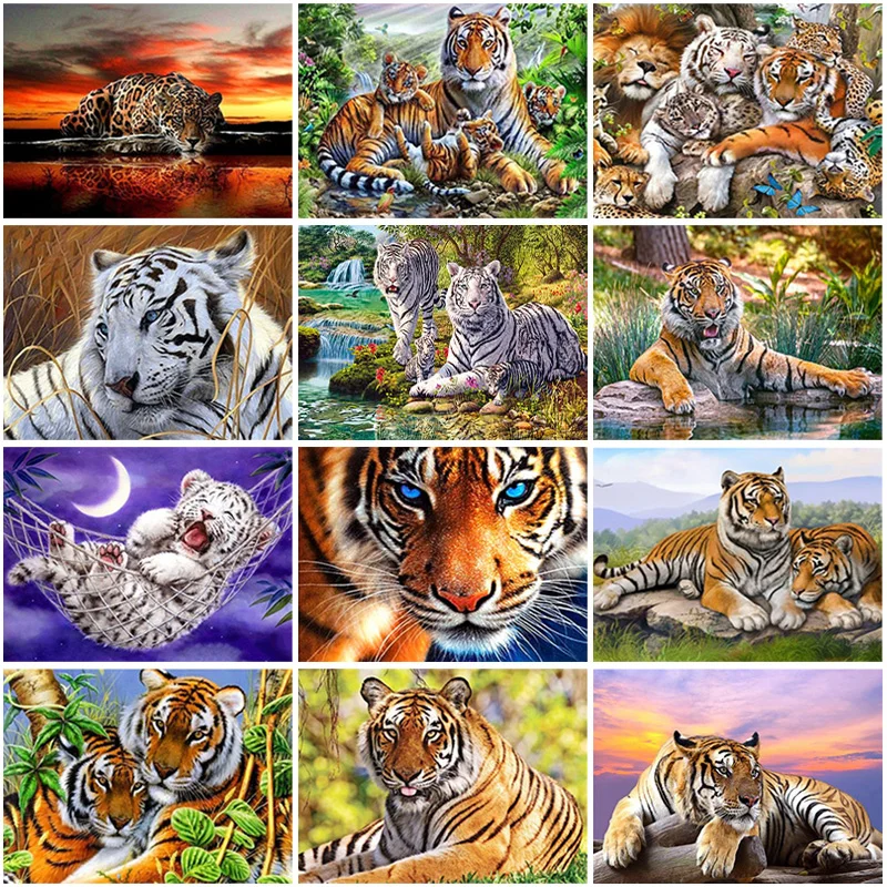 

DIY Tiger 5D Diamond Painting Full Round Mosaic Animal Diamond Embroidery Cross Stitch Kits Home Decor Gift Wall Art
