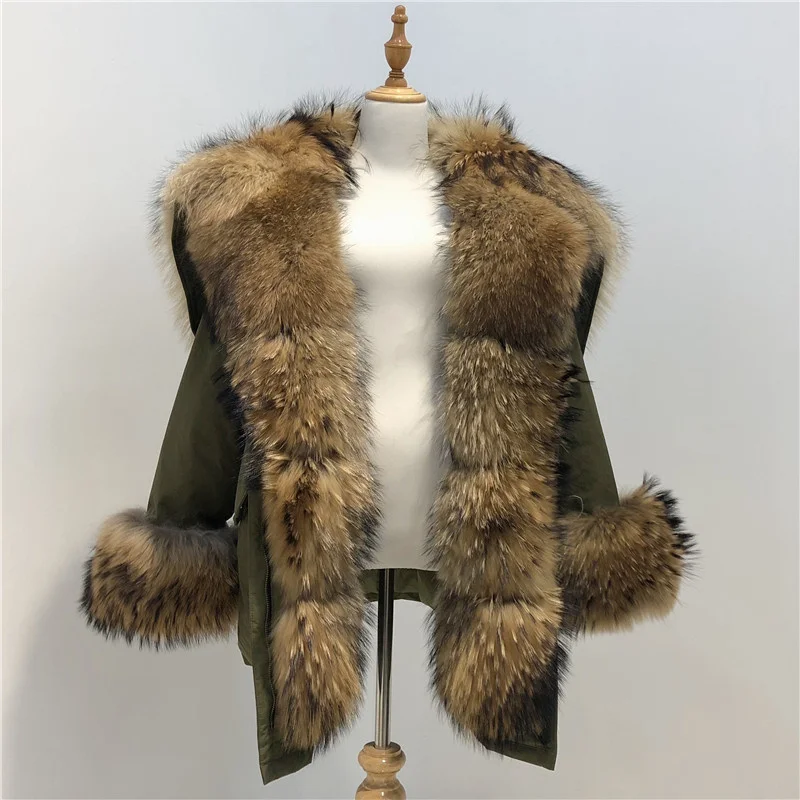 Winter Jacket Women Real Fur Coat big Natural raccoon Fur Collar long parka white duck down jacket streetwear Korea fashion