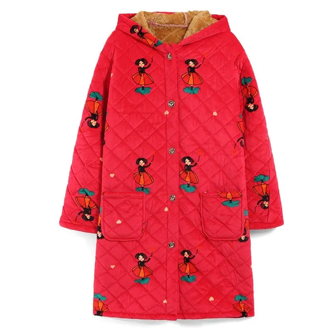 

Sleepwear Flannel Homewear Intimate Lingerie Winter New Kimono Robe Hooded Old Lady Nightwear Warm Home Clothing Nightgown