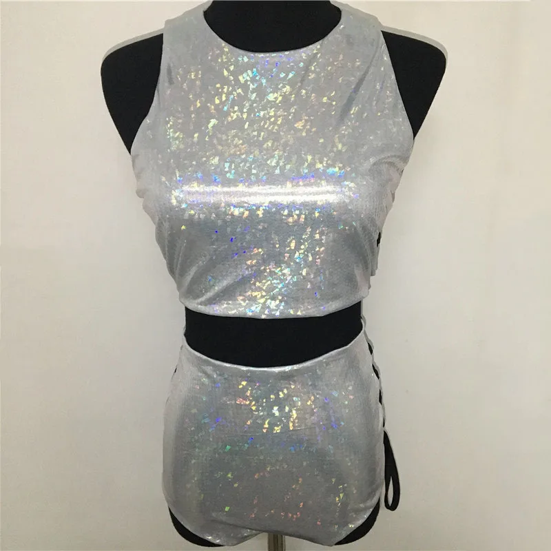 Женский голографический короткий топ и Горячие шорты комплект из 2 предметов