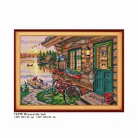 riverside hut stamped cross stitch kits patterns counted thread home decoration embroidery needlework set 11ct 14ct print canvas