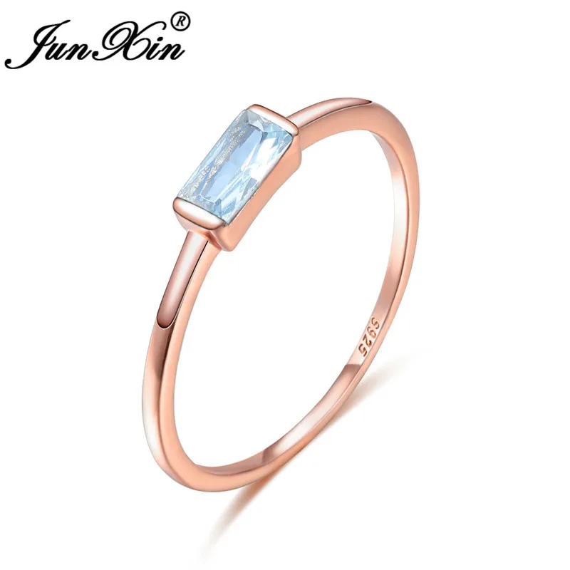 Aqua Blue Ring Boho Женский Кристалл укладки тонкие кольца для женщин 925 серебро розовое золото минималистский Свадебное обручальное кольцо черный красный циркон ювелирные изделия - Цвет основного камня: Aqua Blue Ring