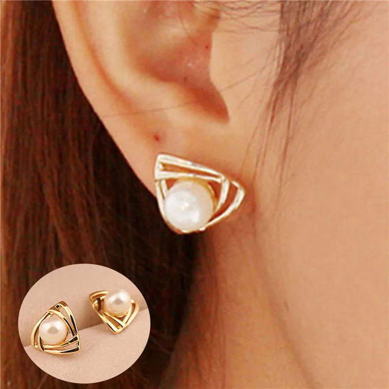 Новые серьги в Корейском стиле треугольные жемчужные серьги-гвоздики для женщин