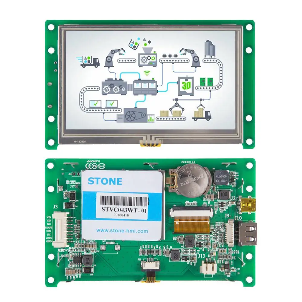 STONE 4.3 Inch HMI TFT LCD Display Module with Embedded System+Program+CPU for Industrial Use