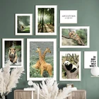Настенная картина с изображением леса, тигра, слона, жирафа, тукана, оленя, панды, постеры и принты на холсте в скандинавском стиле, настенные картины, декор для детской комнаты
