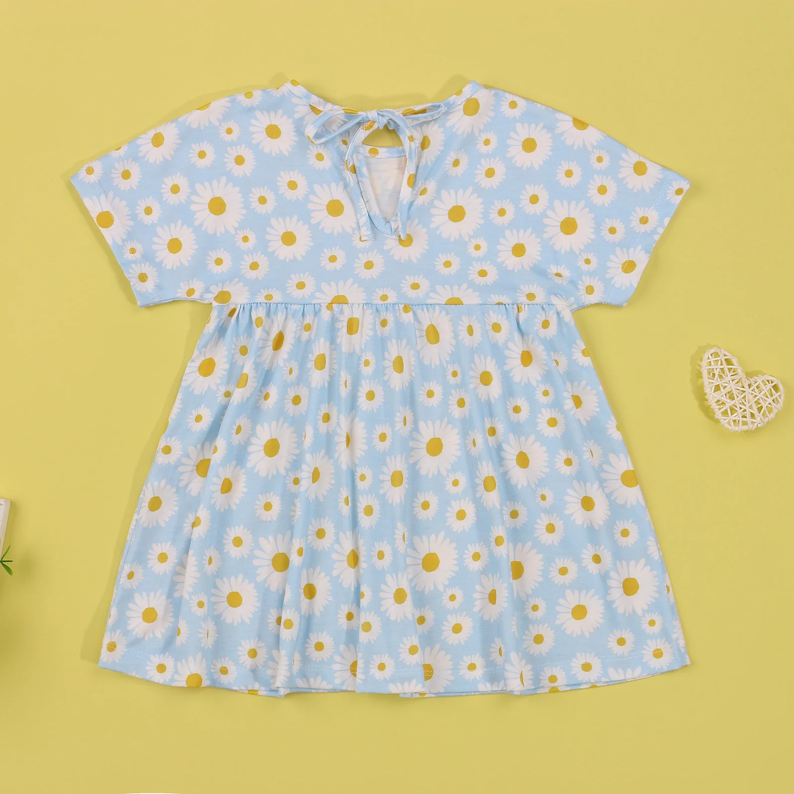 

Newborn Summer Floral Dress, Baby Girls Daisy Print Short Sleeve Round Neck
