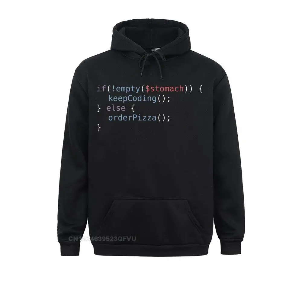 Hungry Coder Sweater For Men Pure Cotton Vintage Hoodie Programming Programmer Pizza Monkey Code Oversized