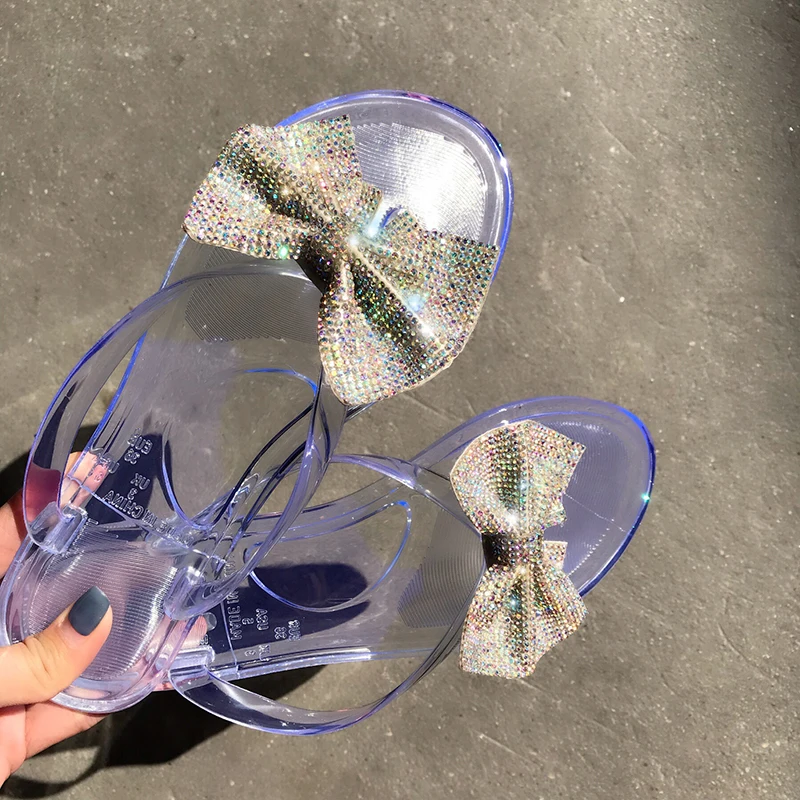 Rimocy/Новинка Шикарные шлепанцы с большим бантом и кристаллами Женские пляжные