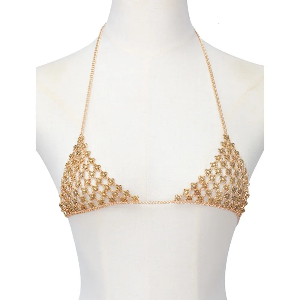 Модный винтажный Женский Топ Бикини Chainmaille, сексуальный бюстгальтер-бикини с цепочкой для тела, сетчатый цветочный бюстгальтер с v-образным вырезом, ожерелье из сплава, цепочка для тела