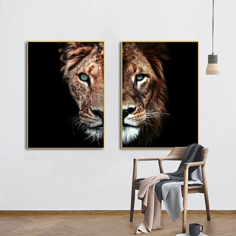 

Canvas Paintings On The Wall Art Modern Male lion and lioness Decorative Posters And Prints Canvas Art Animal Pictures for Room