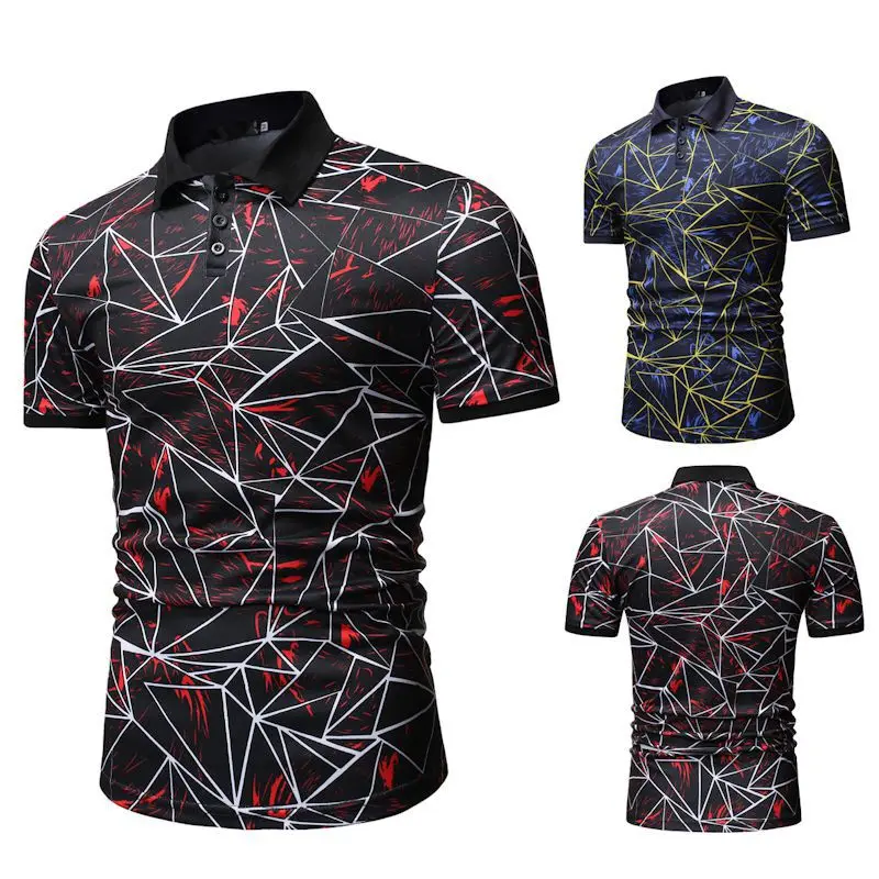 

Летняя новая мужская повседневная модная мужская футболка с коротким рукавом и отложным воротником деловая Повседневная футболка-40