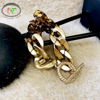 f j4z new trendy bacelets fashion thick golden mix leopard black white acrylic chain toggle bangle women cocktail jewelry