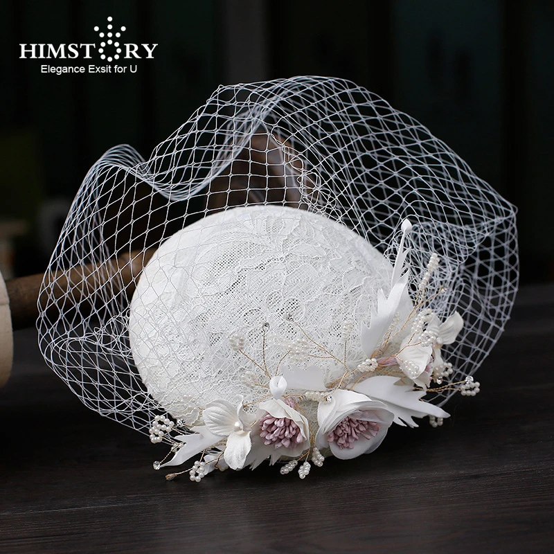 

HIMSTORY Fashion Handmade Flower Mesh Gauze Covered Hat Hair Accessories Retro European Bridal Headdress Hair Ornament