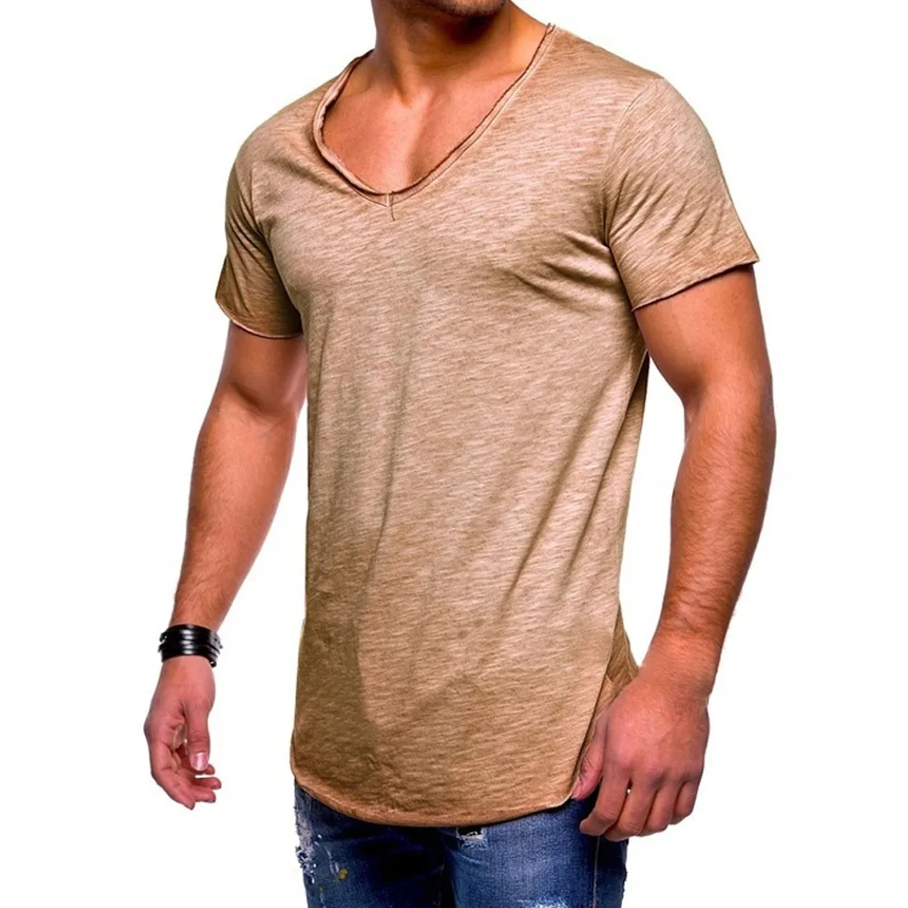 Мужские футболки с коротким рукавом v образный вырез Тонкая Повседневная