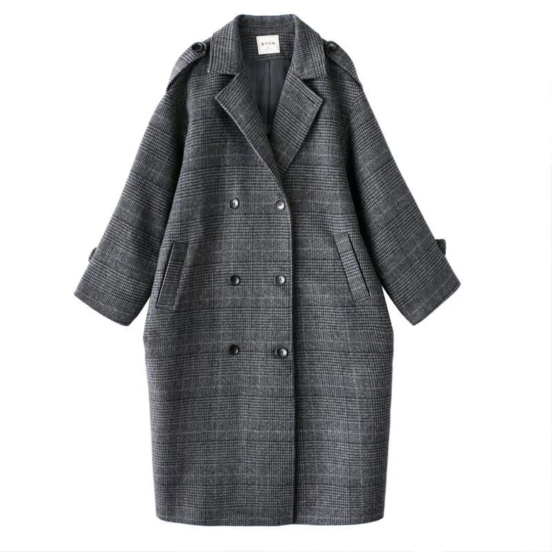 

Женское клетчатое пальто выше колена, элегантное шерстяное пальто в английском стиле, Осень-зима