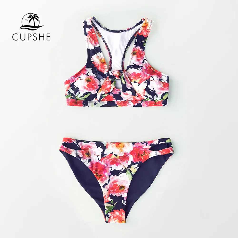 CUPSHE Pink Peony Print Tank Top Bikini Sets Sexy Reversible Bottom Swimsuit Two Pieces Swimwear Women 2019 Beach Bathing Suit |
