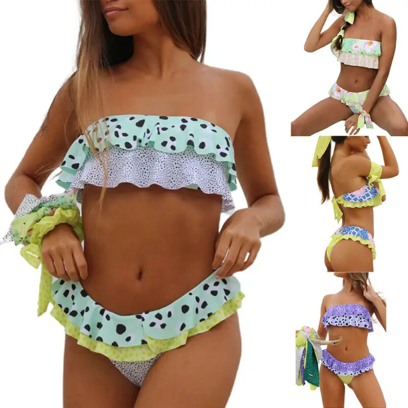 

Womens Summer Beach Bikini Set 2pcs Strapless Ladies Holiday Swimwear Swimsuit Women 2021 Bandeau Swimsuit