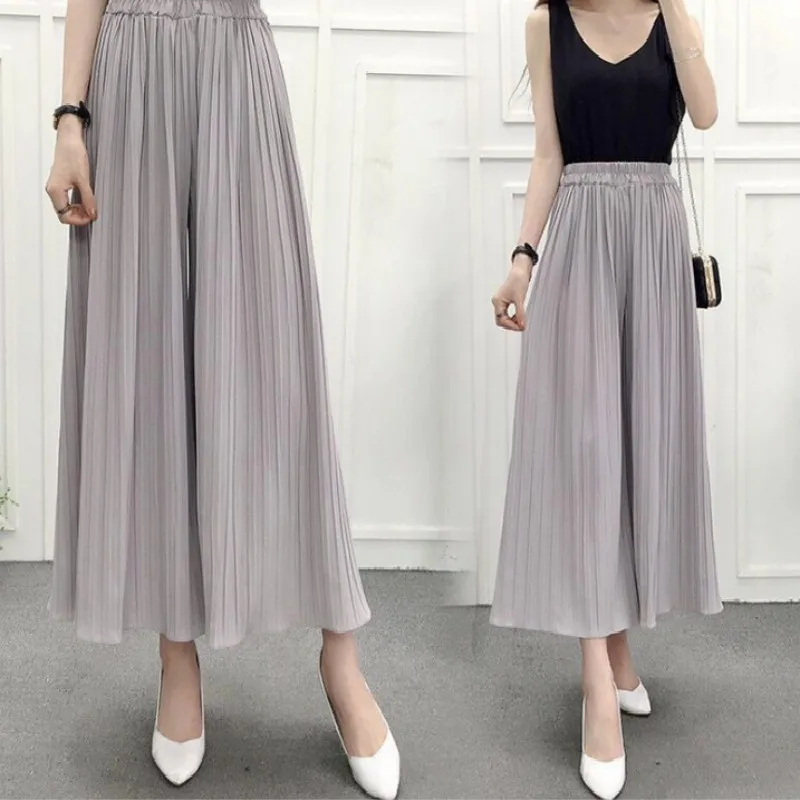 Женские летние свободные брюки с высокой талией тонкие повседневные шифоновые