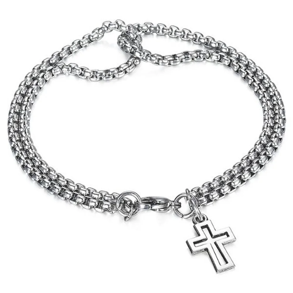 

Double Layer Chain Jesus Cross Men Bracelet Stainless Steel Men Fashion Simple Wristband Charm Bracelets Bangle Fashion Jewelry