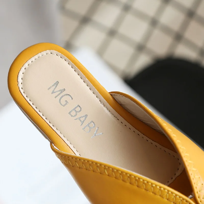 Шлепанцы из ПУ кожи для девочек Простые сандалии с квадратным носком дома и