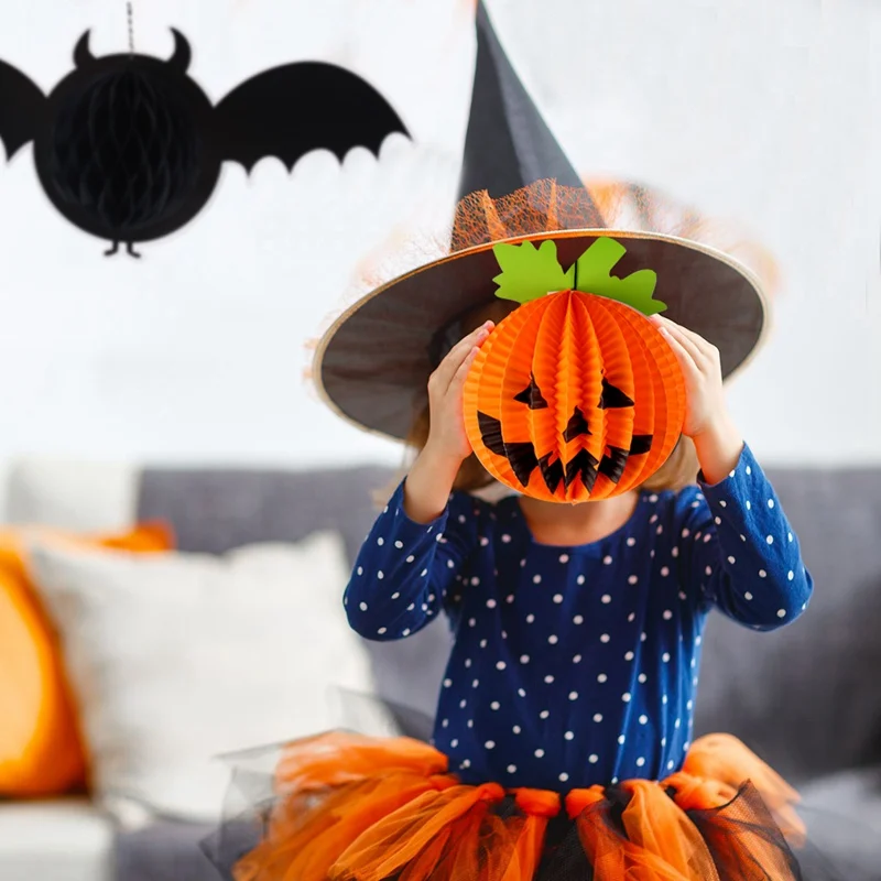 Хэллоуин украшение черная оранжевая бумага фонарь сотовой шар тыква вечерние