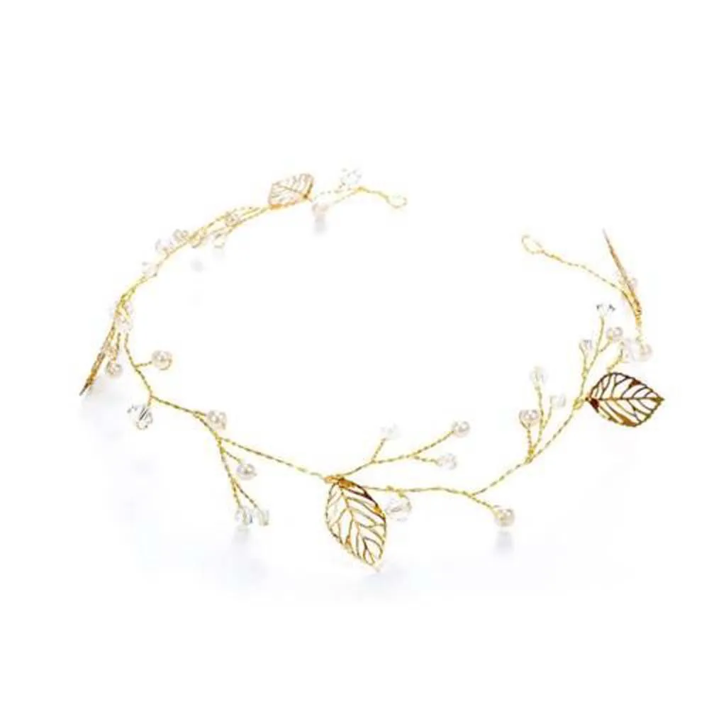 

Hot Sale 1Pcs Leaves Shape Bridal Headband Delicate Imitation Pearl Alloy Headdress For Women Girls Wedding Hair Accessories